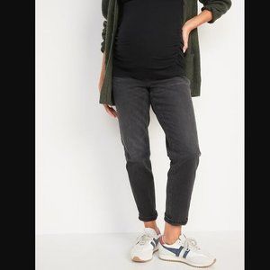 NEW Old Navy Maternity Boyfriend Jeans Women 12 Black Full Panel Pull On F04X